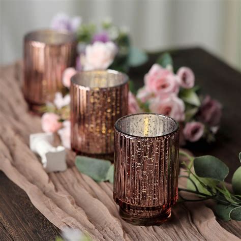 Efavormart 3 Pack 5 Rose Gold Mercury Glass Speckled Votive Candle Holder Vase Hurricane