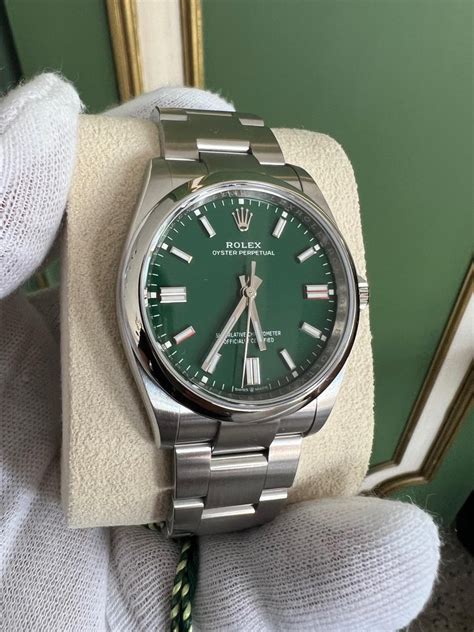 Rolex Oyster Perpetual Green Dial Steel Mens Watch 126000 Full Set 2023