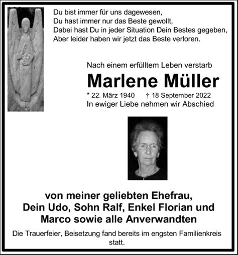 Traueranzeigen Von Marlene M Ller Wirtrauern