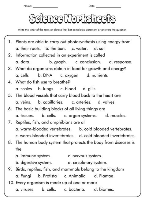 7th Grade Life Science Worksheets Science Worksheets Free Science