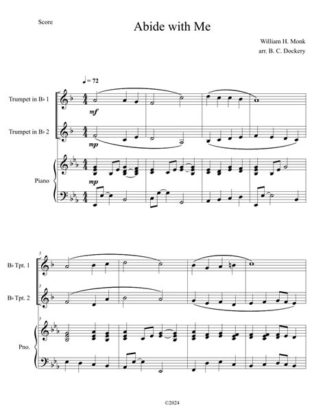 Abide With Me Trumpet Duet With Piano Accompaniment Arr B C