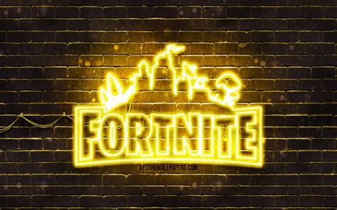 Download wallpapers Fortnite yellow logo, 4k, yellow brickwall ...