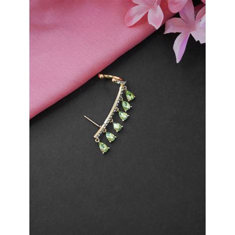 Buy Niscka Green Crystal Rhinestone Gold Toned Ear Cuff Online