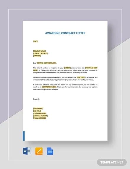 Subcontractor Sample Letter Of Award To Contractor Letters Of