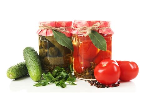 Premium Photo Jars Of Canned Tomatoes And Cucumbers Isolated On White