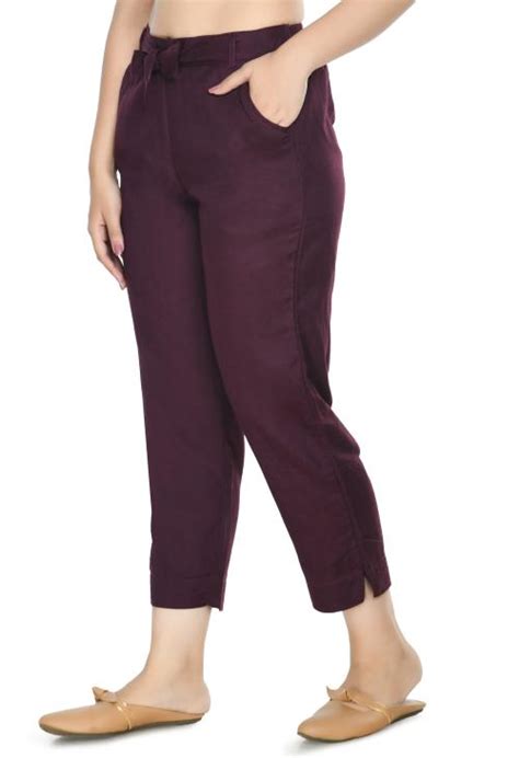 Buy Preego Women Wine Slim Fit Pure Cotton Trousers Online At Best Prices In India Jiomart