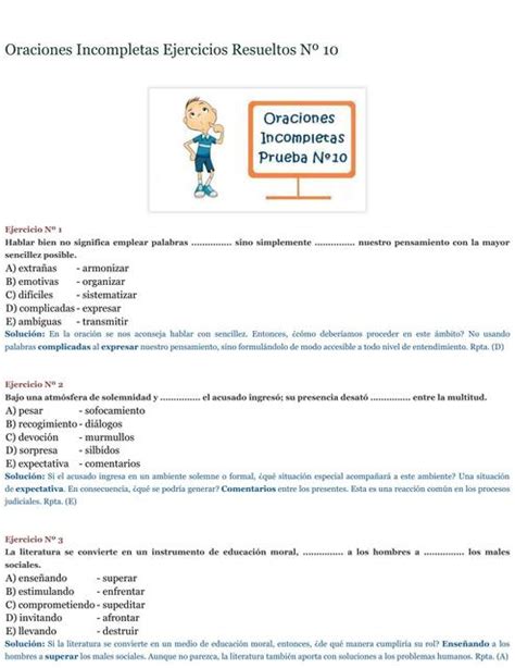 Oraciones Incompletas Ejercicios Resueltos Secundaria O Colegio Udocz