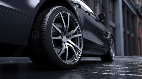 Alloy Wheel And Black Tire Rendered In D On A Street Background Car