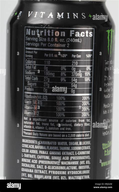 Monster Energy Drink Nutrition Facts Label