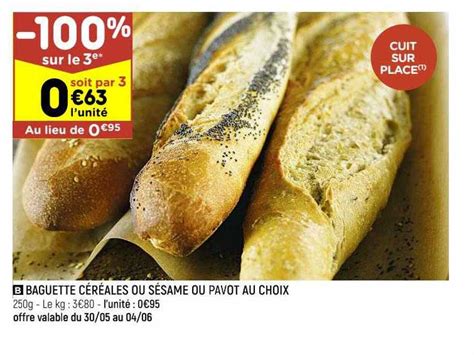 Promo Baguette Céréales Ou Sésame Ou Pavot Au Choix chez Leader Price