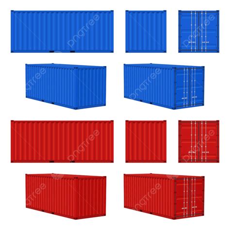 Cargo Containers Vector Art Png Cargo Container Blue Red Closed Realistic Front Crate Png