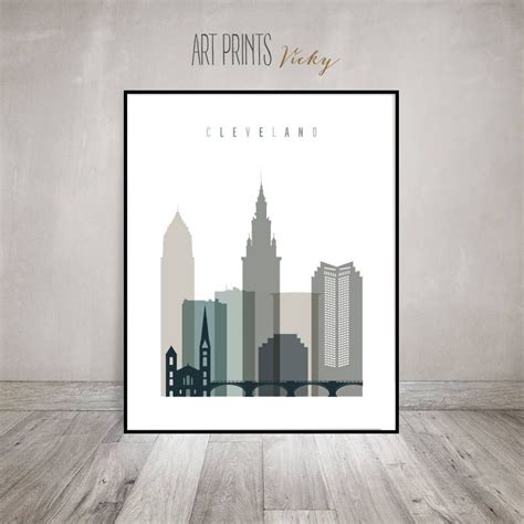 Cleveland Skyline Cleveland Art Print Poster Artprintsvicky Etsy