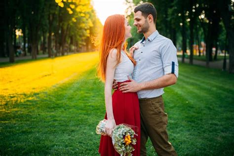 Love Couple Hugs on Sunset, Romantic Meeting Stock Photo - Image of ...