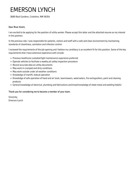 Utility Worker Cover Letter Velvet Jobs