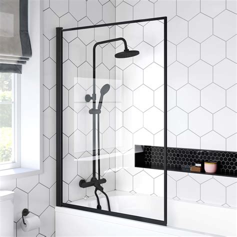 Zurich Easy Clean Matt Black Framed Bath Screen 1000mmm