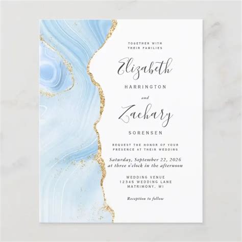 Budget Sky Blue Gold Agate Wedding Invitation Zazzle In Agate