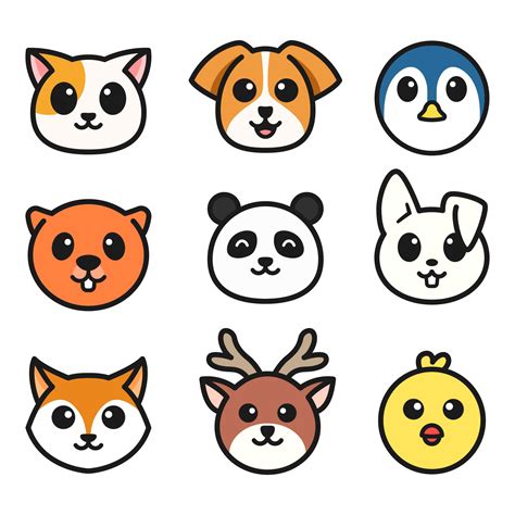 Cartoon Animals Face Collection 1386055 Vector Art at Vecteezy