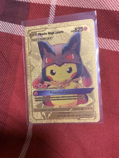 Mavin Gold Pokemon Card Pikachu Mega Lucario Fan Art Display Card