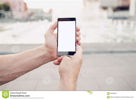 Hands Holding Blank Screen Smartphone Closeup Stock Photo Image Of