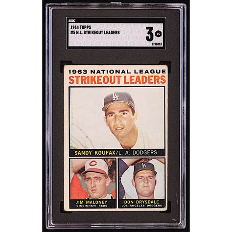 Sandy Koufax Jim Maloney Don Drysdale Topps Nl Strikeout