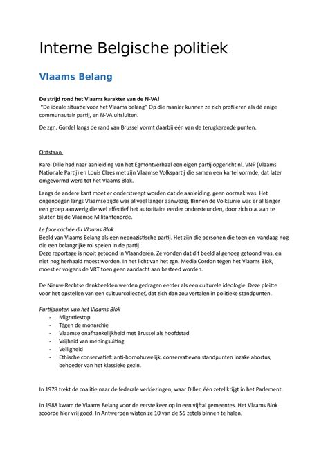 Notities Vlaams Belang Interne Belgische Politiek Vlaams Belang De