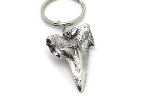 Metal Shark Tooth Keychain In Pewter Handmade Animal Fang Key Etsy