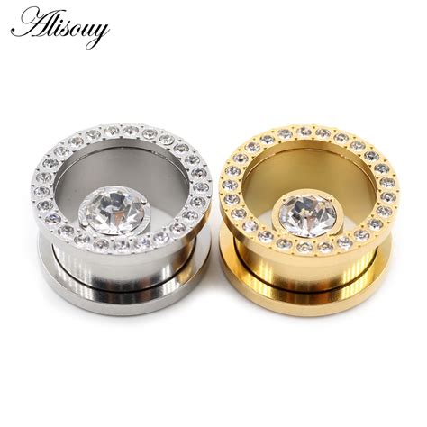 Alisouy 2Pieces New Stainless Steel Crystal Cubic Zirconia Ear Tunnels