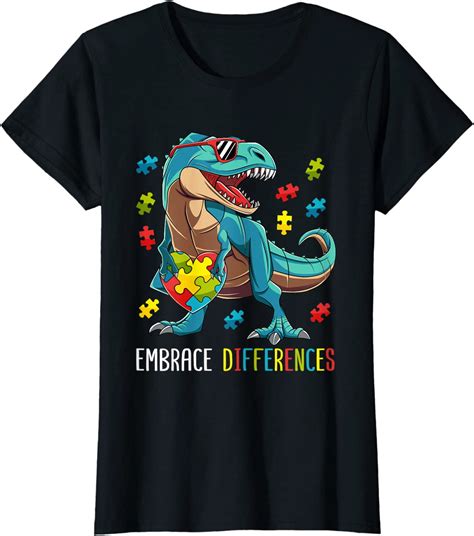 Dinosaur Embrace Differences Autism Awareness Cute Puzzle T Shirt O