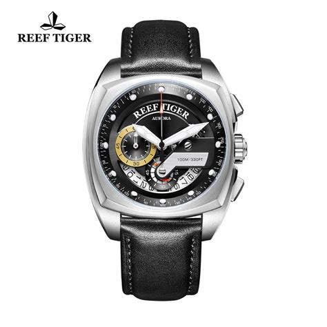 Reef Tiger/RT New Fashion Mens Watches Square Sport Watch Steel Leather ...