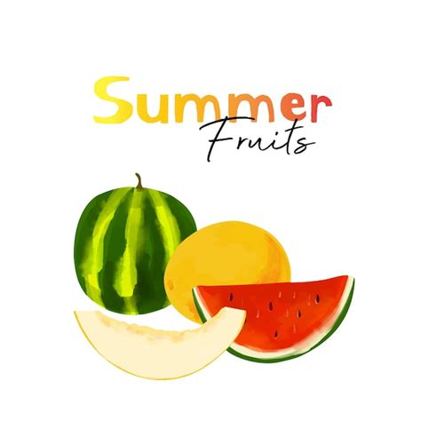 Ilustración De Sandía Y Melón Con Texto Frutas De Verano Vector Premium