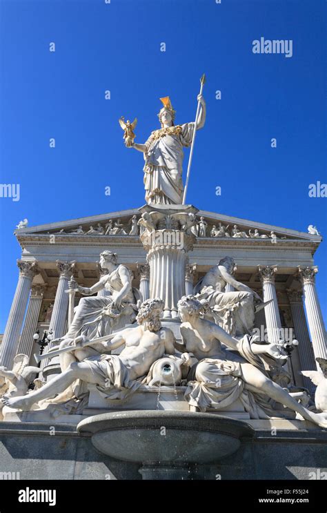 Parlament Mit Pallas Athene Statue Und Brunnen Wien Sterreich