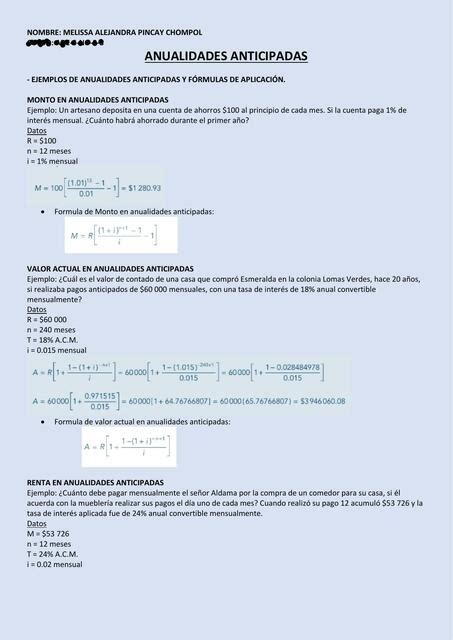Ejemplos De Anualidades Anticipadas Y Diferidas Melissa Pincay Udocz