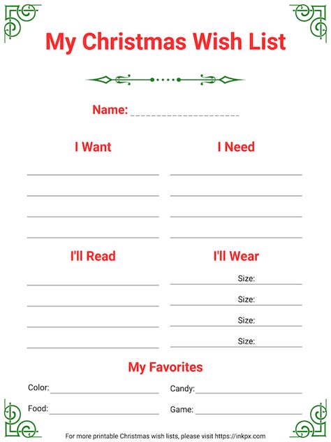 Free Printable Christmas Wish List Templates In PDF PNG And