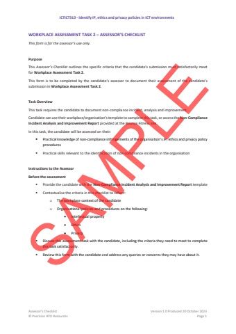 ICTICT313 Workplace Assessment Task 02 Assessor S Checklist V1 0