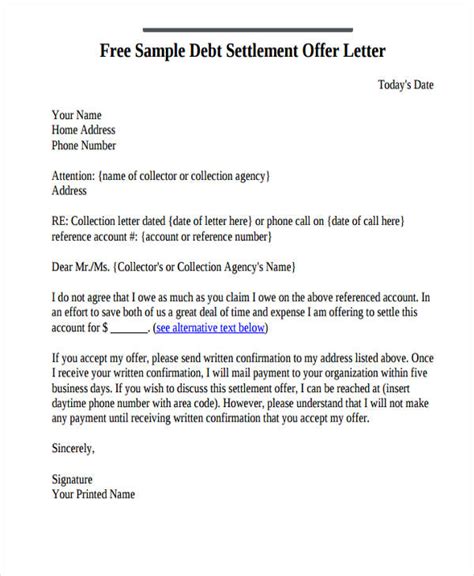 Settlement Offer Letter Samples