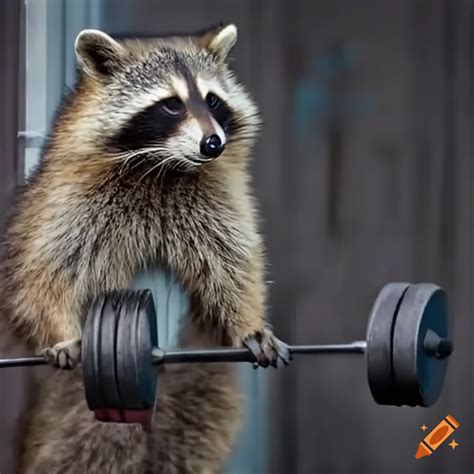 Image of a raccoon exercising at the gym on Craiyon