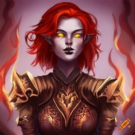 Fire Genasi Female Warlock With Red Hair And Black Eyes On Craiyon