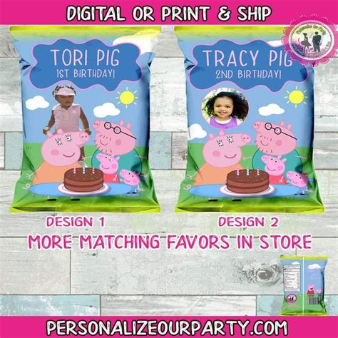 Peppa Pig Chip Bag Wrappers Peppa Pig Personalized Party Favors Peppa