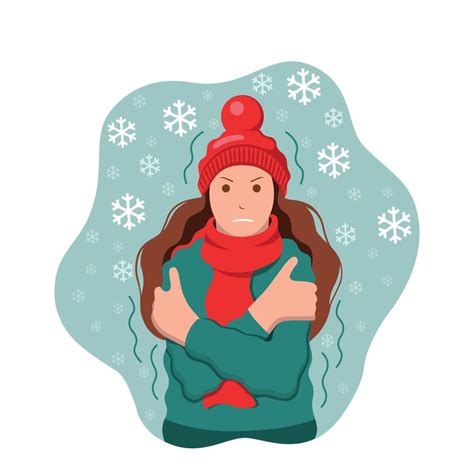 A Woman Froze In Winter With A Cold Temperature Vector Art At