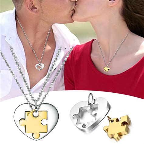 2024 Newly Stainless Steel Couples Love Heart Puzzle Pendant Necklace