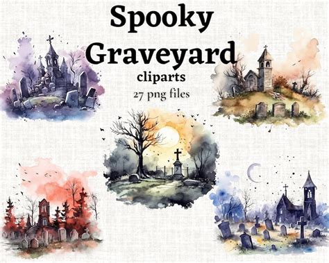 Halloween Graveyard Clipart Spooky Graveyard PNG Scary - Etsy