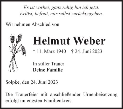 Traueranzeigen Von Helmut Weber Abschied Nehmen De