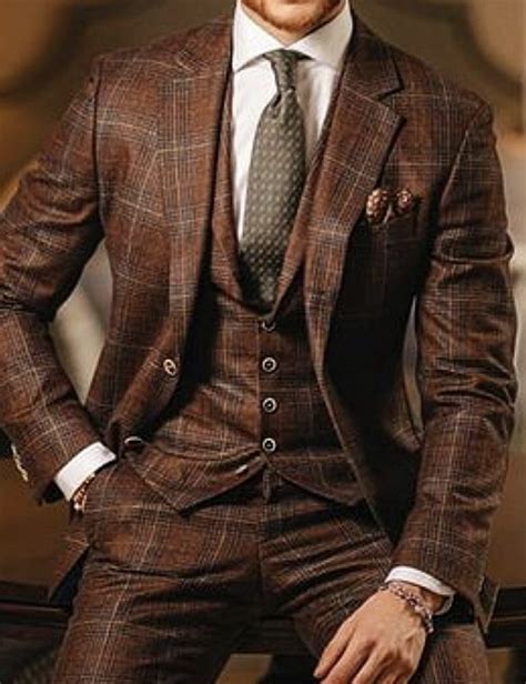 Dapper Style Brown Windowpane Three Piece Suit Giorgenti Custom