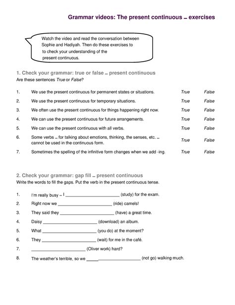 ING Listening Present Continous 1 Check Your Grammar True Or