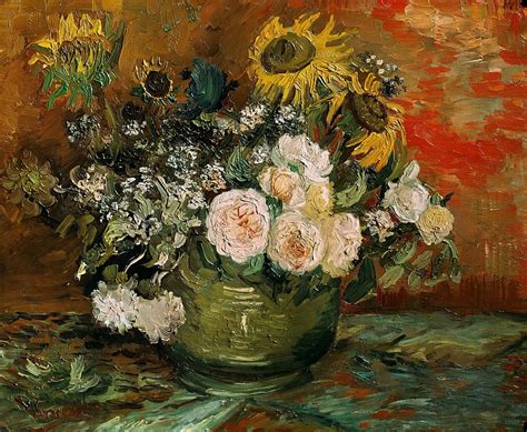 Still Life With Roses And Sunflowers Vincent Van Gogh