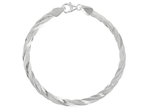 Sterling Silver Mm Diamond Cut Braided Herringbone Link Bracelet