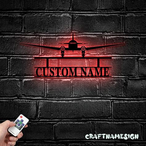 Custom Airplane Metal Wall Art Led Light Personalized Pilot Name Sign Home Decor Ideal For Home