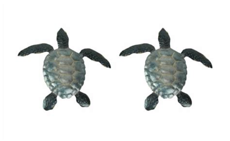 Zeckos Set Of Blue Galvanized Metal Sea Turtle Wall Art Hanging