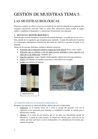 Tema Gesti N De Muestras Biol Gicas Pdf