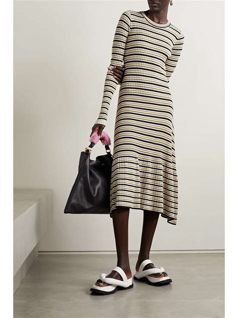 PROENZA SCHOULER WHITE LABEL Ribbed Striped Cotton And Silk Blend Midi